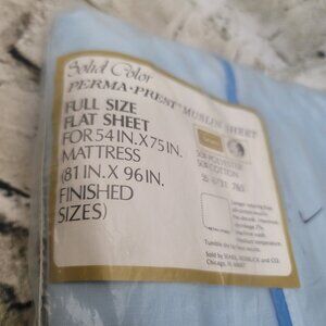 Vtg Sears Perma Prest Muslin Blue Full Bed Flat Sheet NIP 81 x 96 Cotton